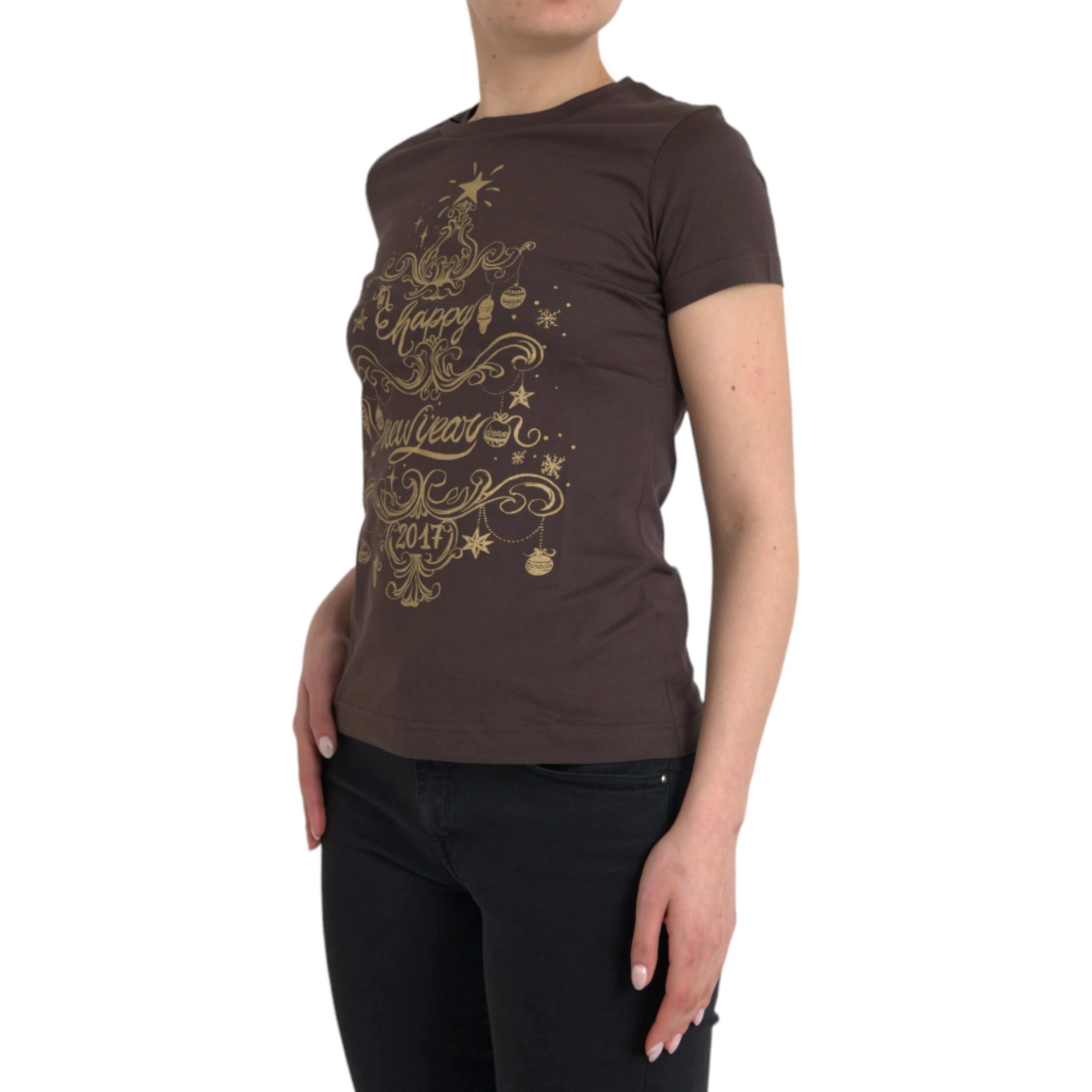 Brown Crewneck 2017 Motive Print T-shirt