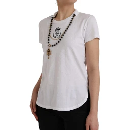 White Cotton Necklace Short Sleeves T-shirt