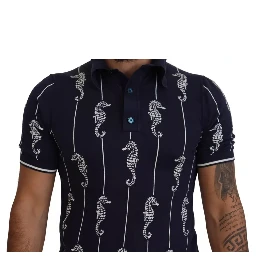 Dark Blue Sea Horse Collared Polo T-shirt