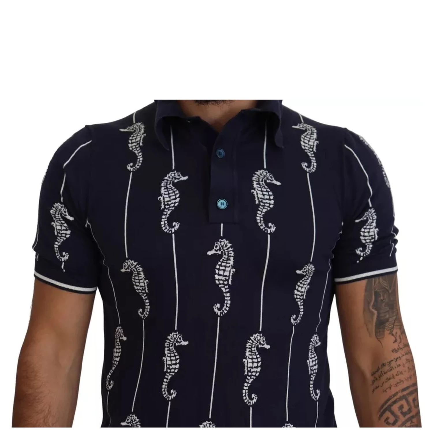 Dark Blue Sea Horse Collared Polo T-shirt