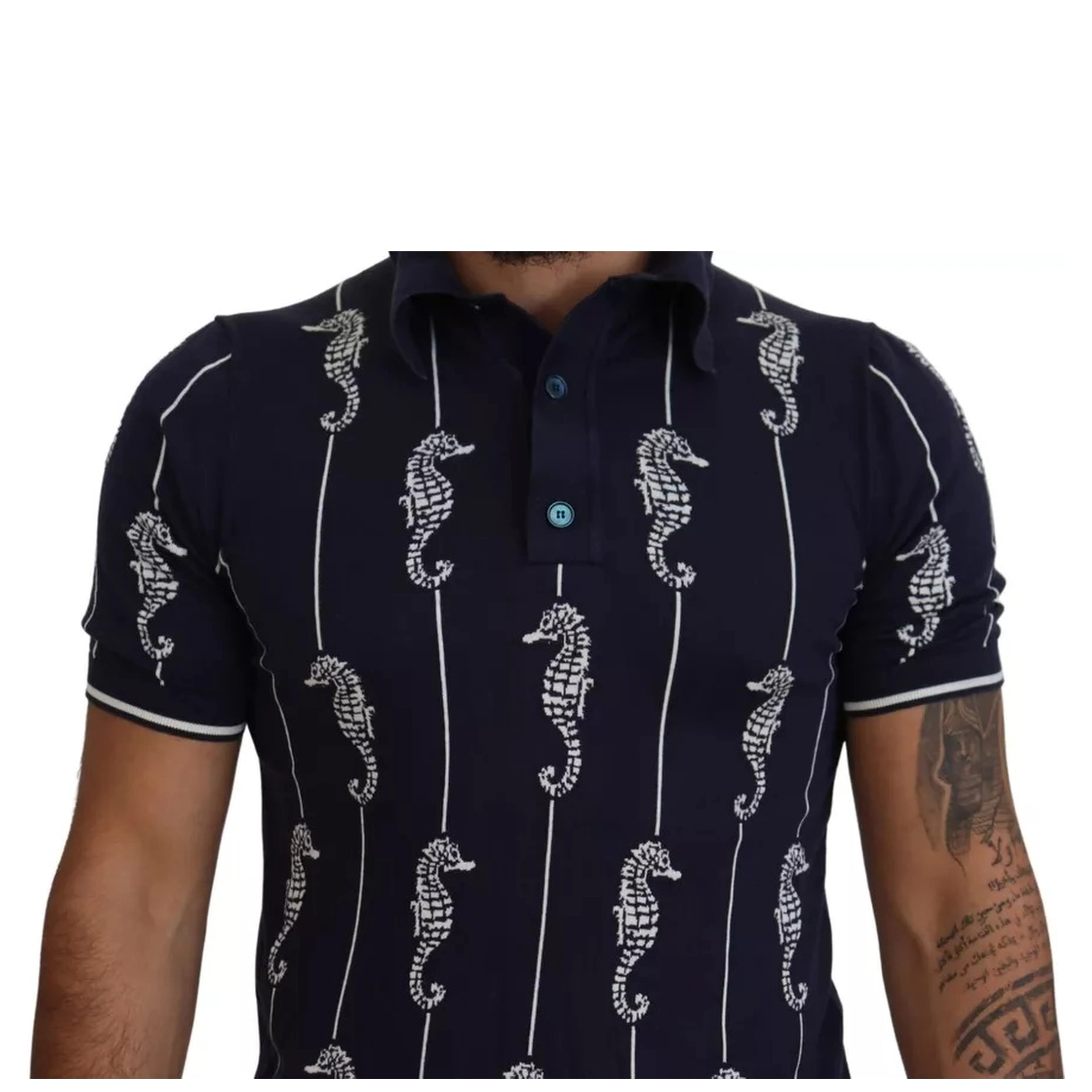 Dark Blue Sea Horse Collared Polo T-shirt