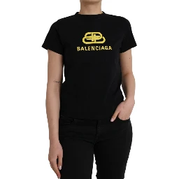 Black Cotton Logo Crew Neck Short Sleeves T-shirt