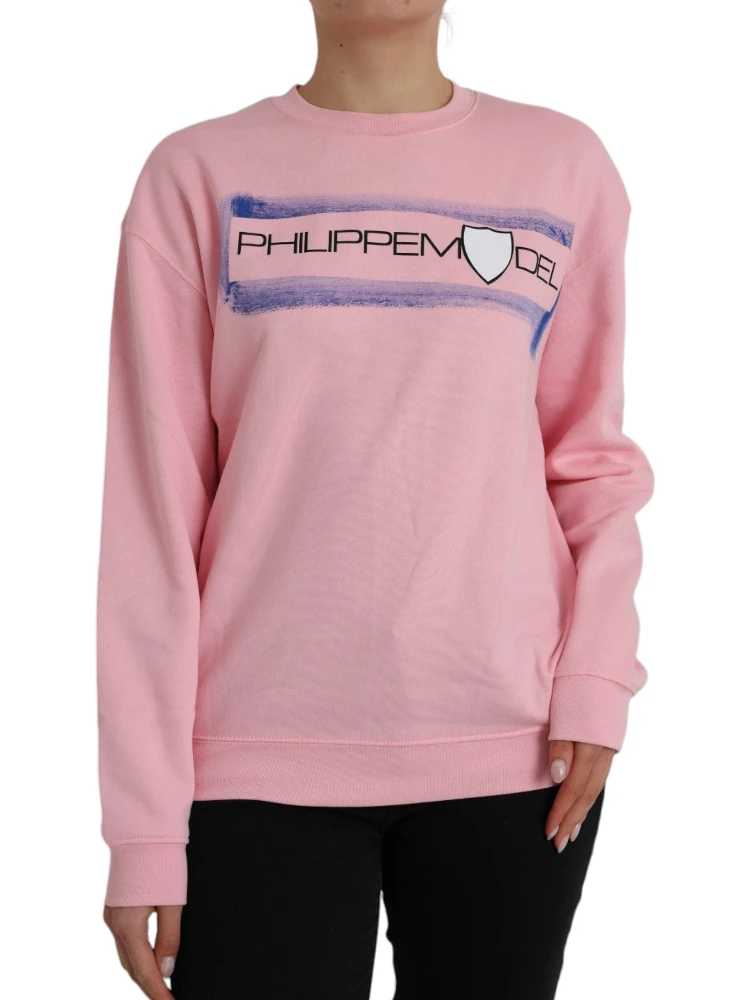 Pink Cotton Logo Print Long Sleeves Pullover Sweater alternative