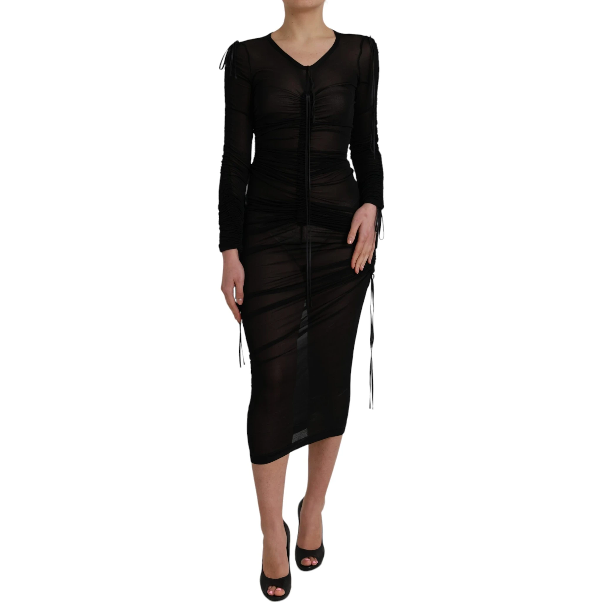 Black Sheer Bodycon Sheath Midi Dress
