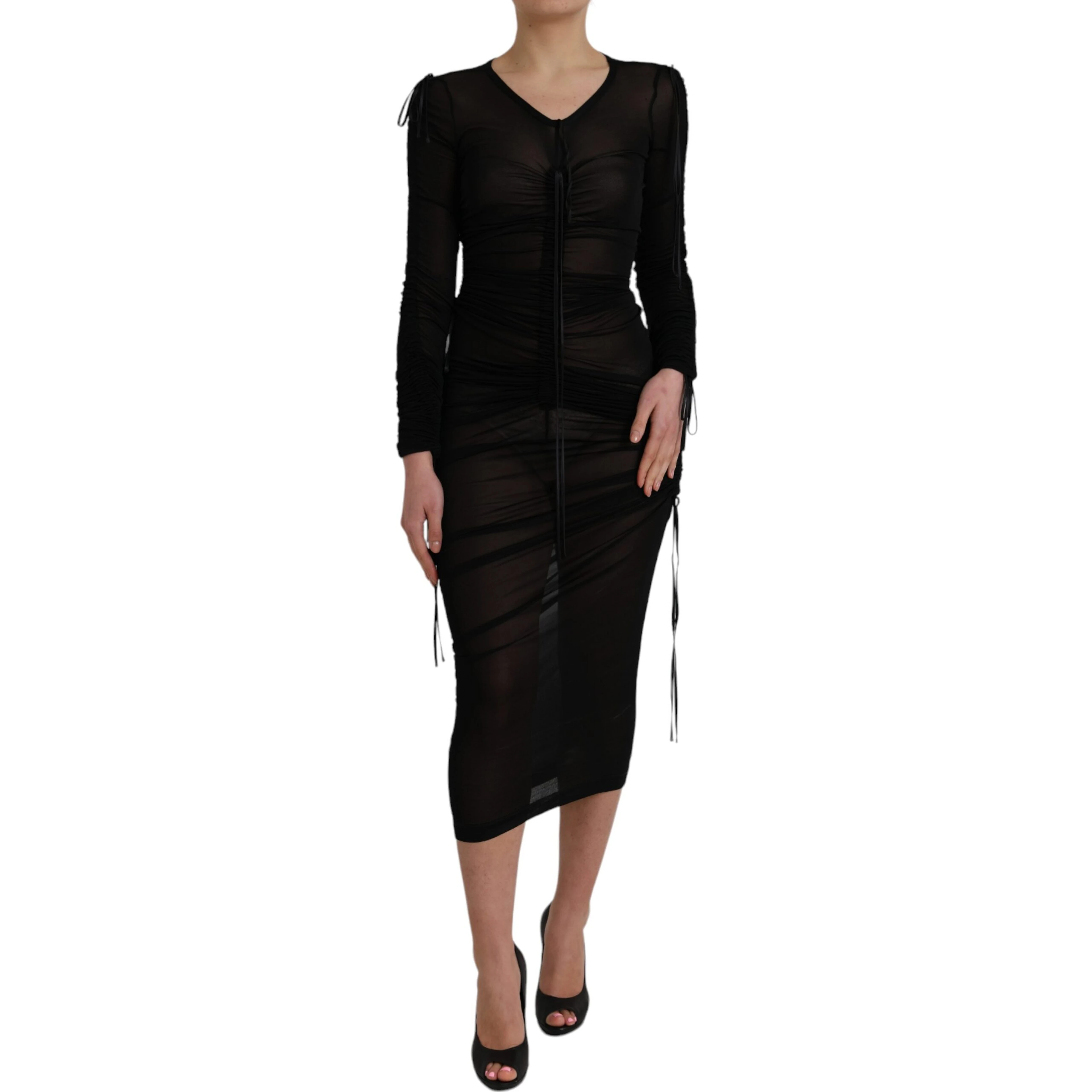 Black Sheer Bodycon Sheath Midi Dress