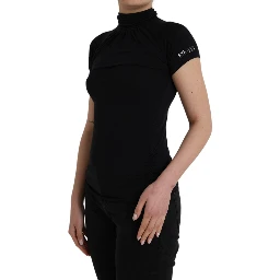 Black Turtleneck Viscose Short Sleeve Top