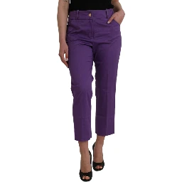 Purple Cotton MidWaist Straight Cropped Pants