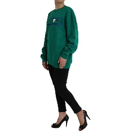 Green Cotton Logo Print Long Sleeves Pullover Sweater