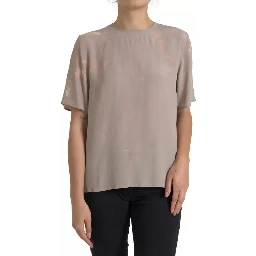 Brown Round Neck Short Sleeve Blouse Top