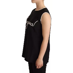 Black Silk Eleganza Print Sleeveless Tank Top