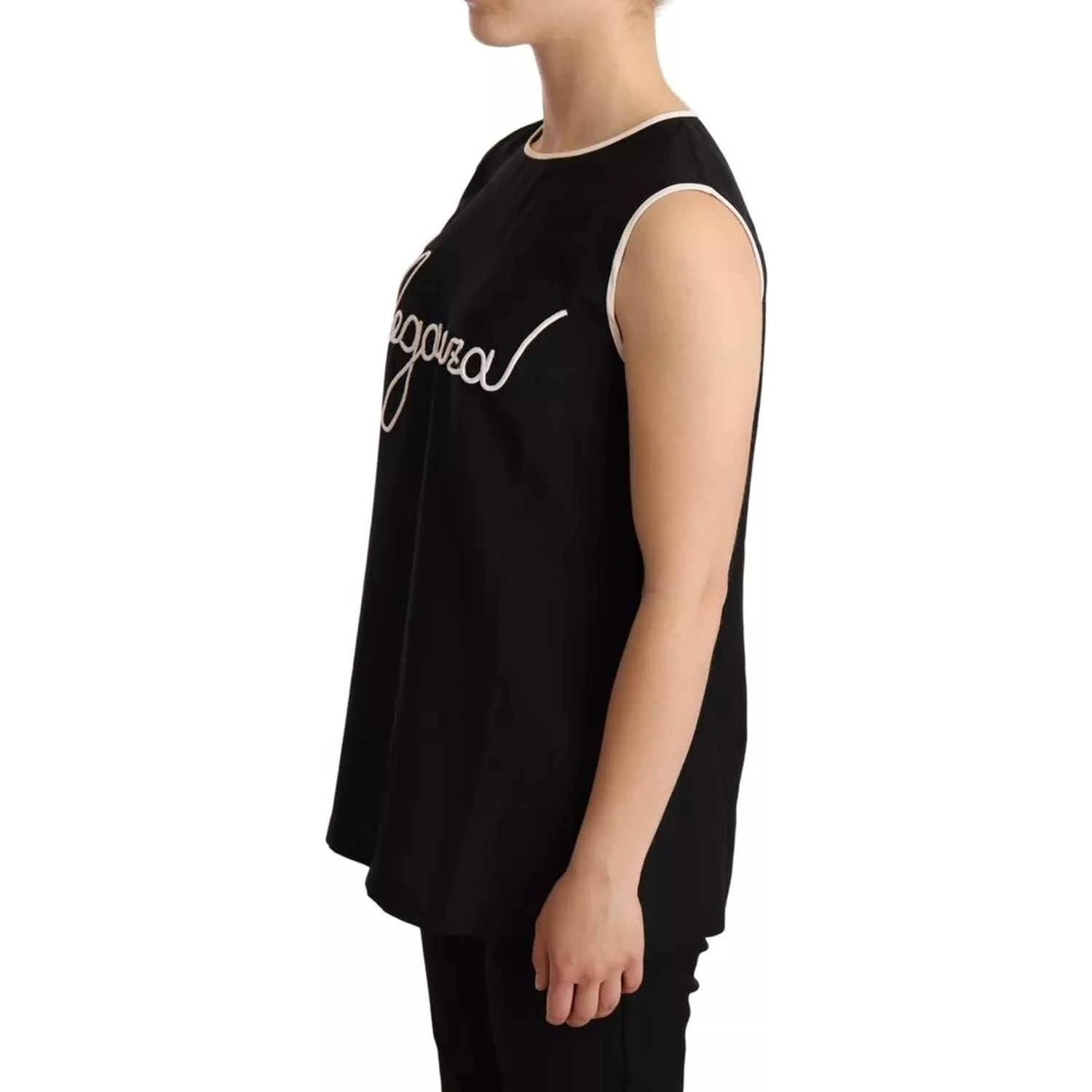 Black Silk Eleganza Print Sleeveless Tank Top