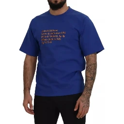 Blue Logo Print Crewneck Cotton T-shirt