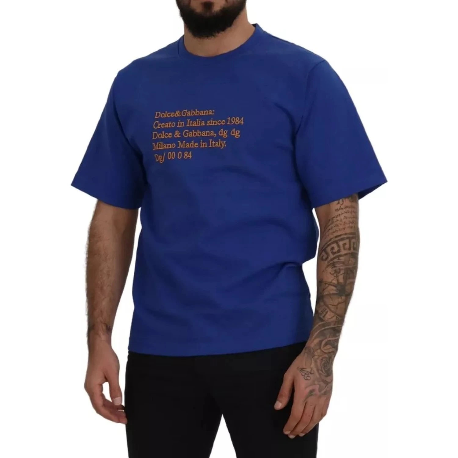 Blue Logo Print Crewneck Cotton T-shirt