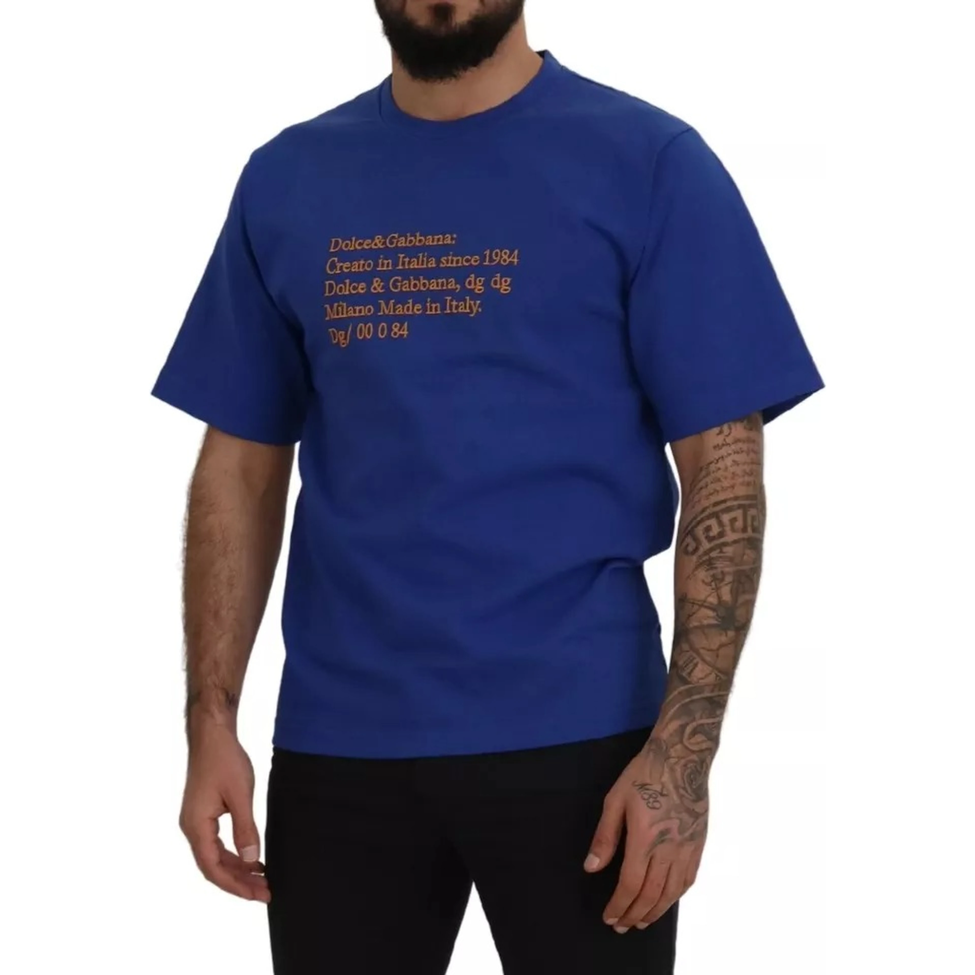 Blue Logo Print Crewneck Cotton T-shirt