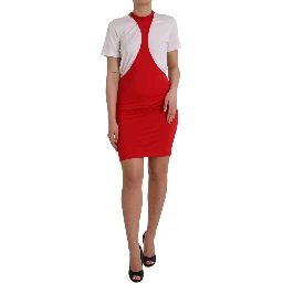 Red Nylon Stretch Bodycon Sheath Mini Dress