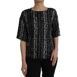 Black Key Castle Print Silk Blouse T-shirt