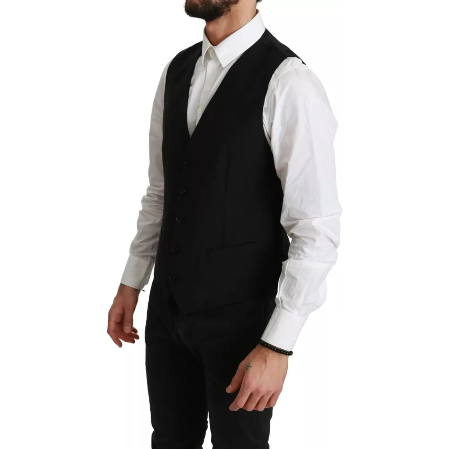 Black Stretch Waistcoat Formal Dress Wool Vest