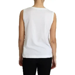White Cotton Heart Applique Sleeveless Tank Top