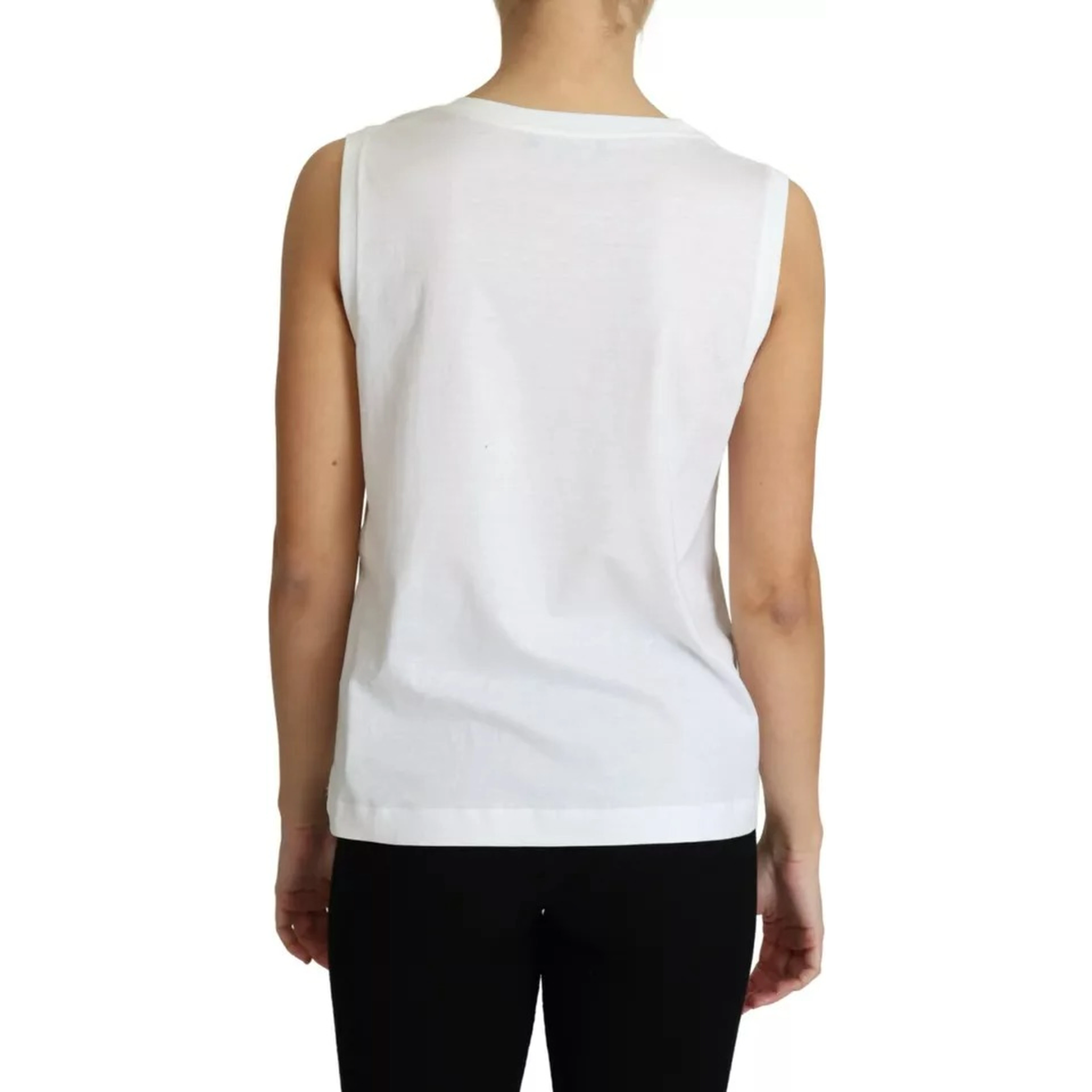White Cotton Heart Applique Sleeveless Tank Top