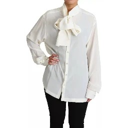 White Blouse Ascot Collar Shirt Silk Top