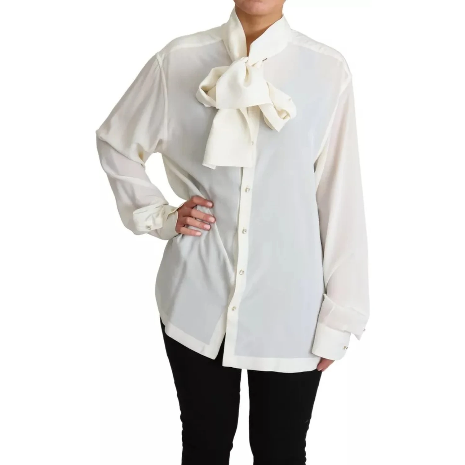 White Blouse Ascot Collar Shirt Silk Top