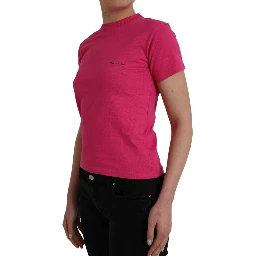Pink Cotton Crew Neck Short Sleeves Tee T-shirt