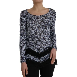 Blue Floral Lace Long Sleeves Top Underwear Blouse