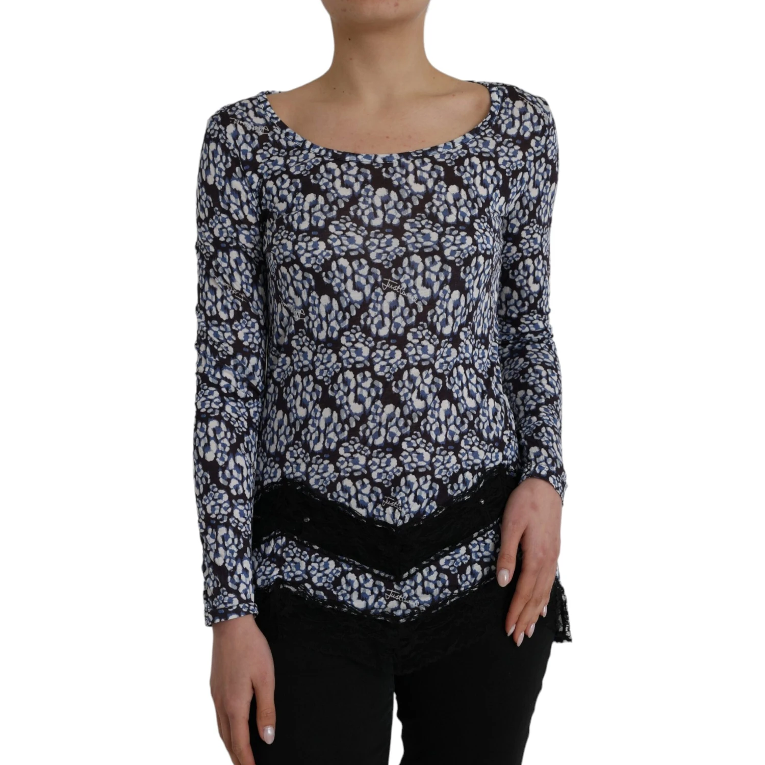Blue Floral Lace Long Sleeves Top Underwear Blouse