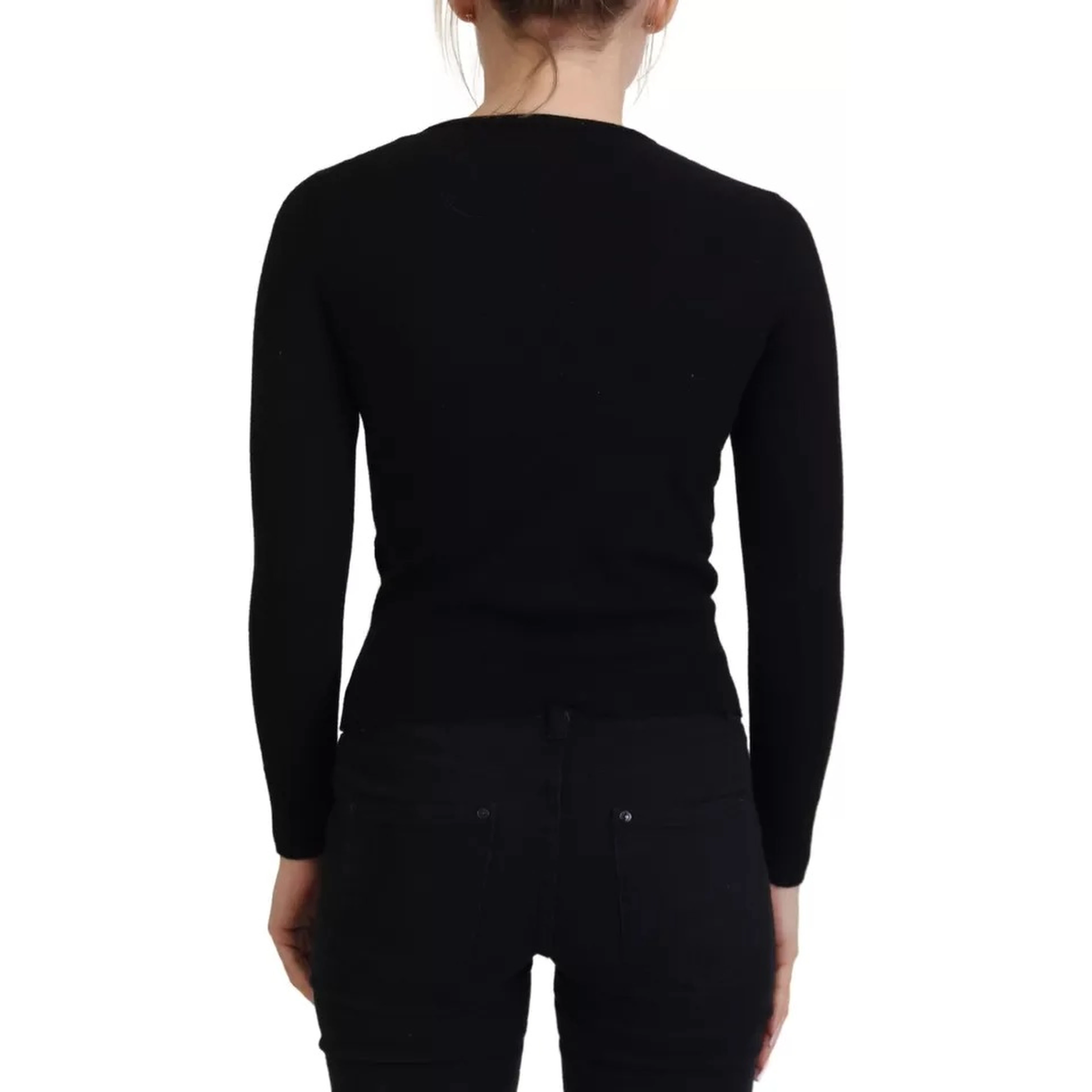 Black Button Down Slim Cardigan Wool Sweater