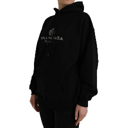 Black Cotton Logo Hooded Pullover Sweatshirt Sweater