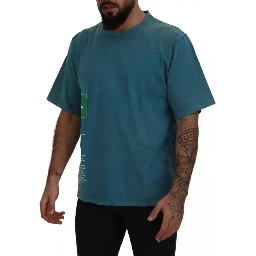 Blue Logo Print Crewneck Tee Cotton T-shirt