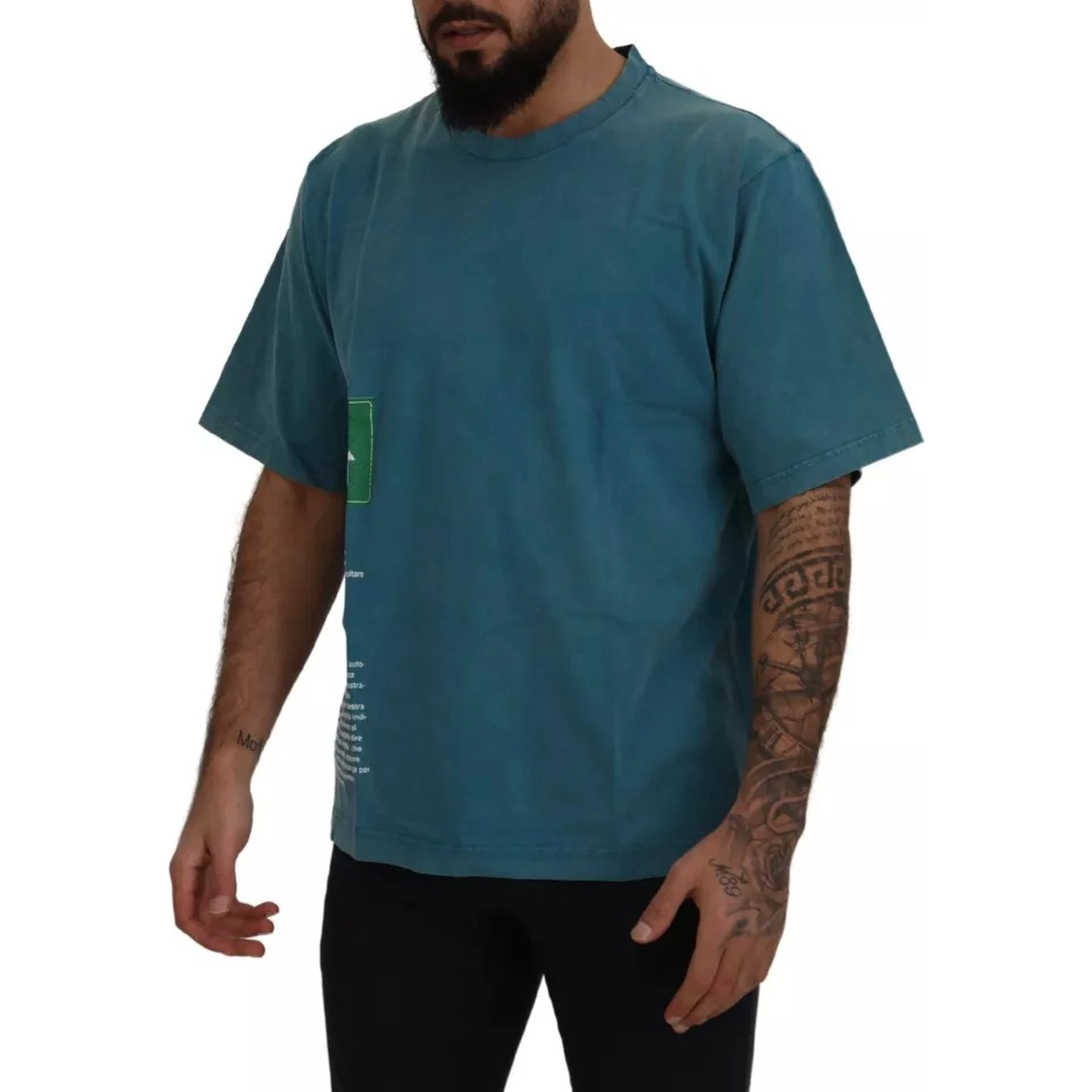 Blue Logo Print Crewneck Tee Cotton T-shirt