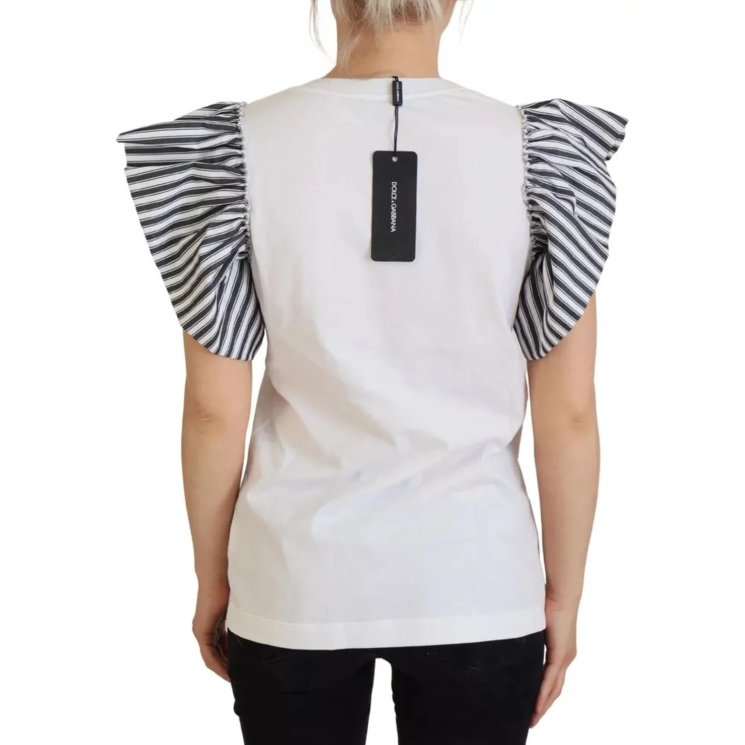 White Striped Short Sleeves Pullover Top