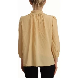 Mustard Ascot Collar Shirt Silk Blouse Top