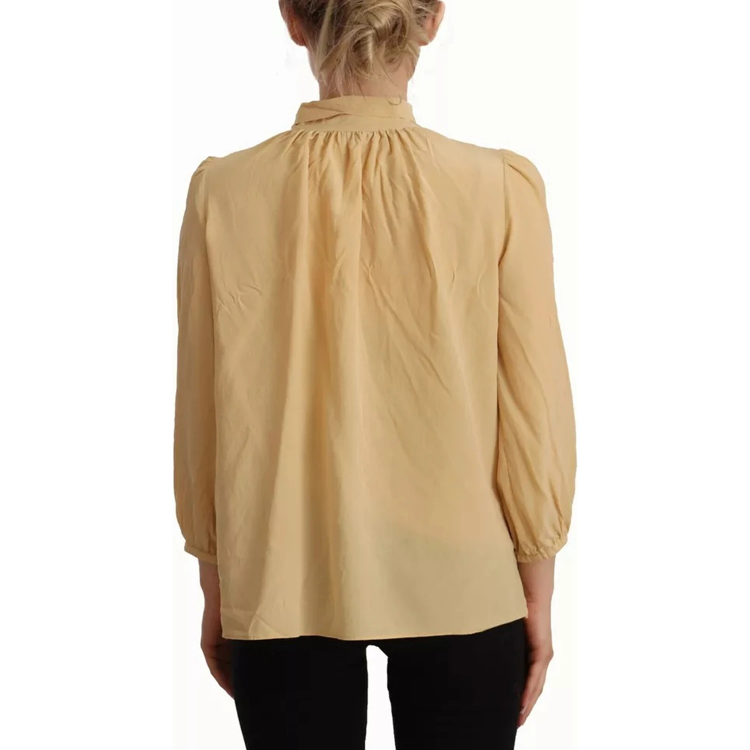 Mustard Ascot Collar Shirt Silk Blouse Top