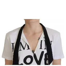 White Cotton Printed Ascot Collared T-shirt