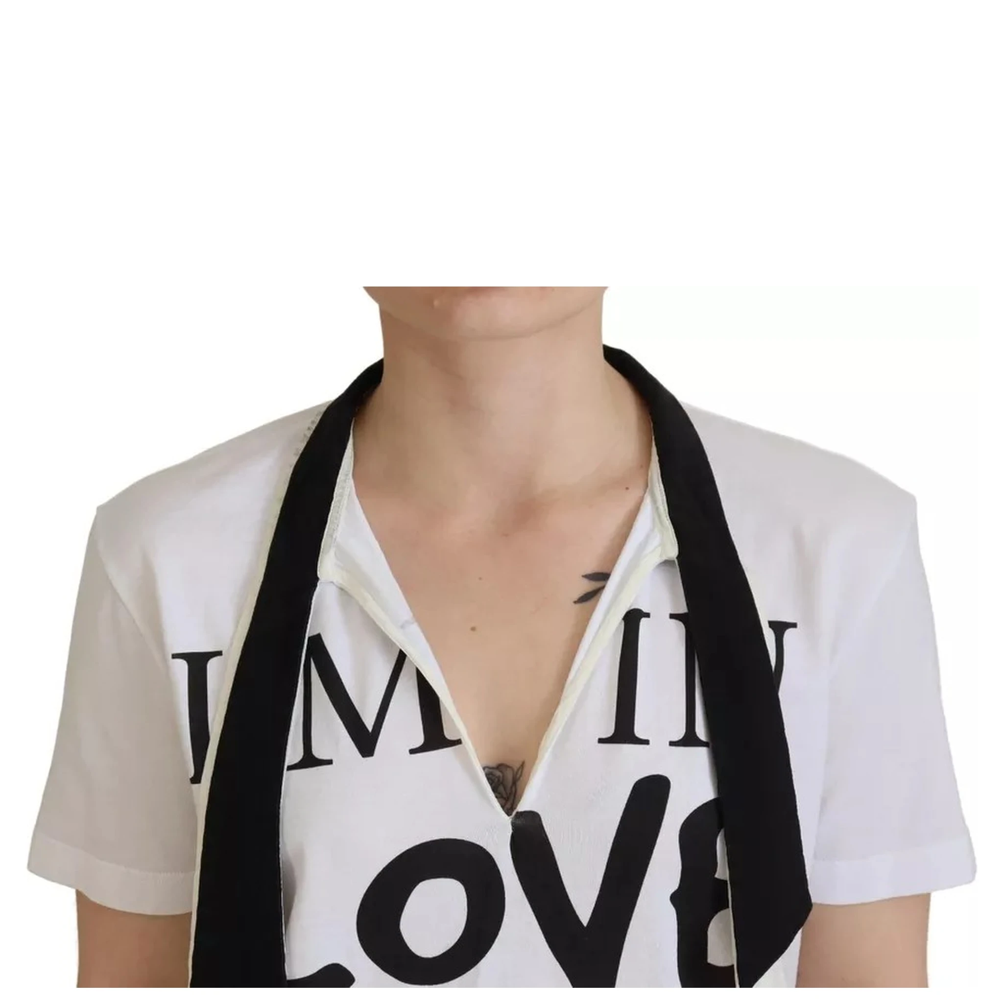 White Cotton Printed Ascot Collared T-shirt