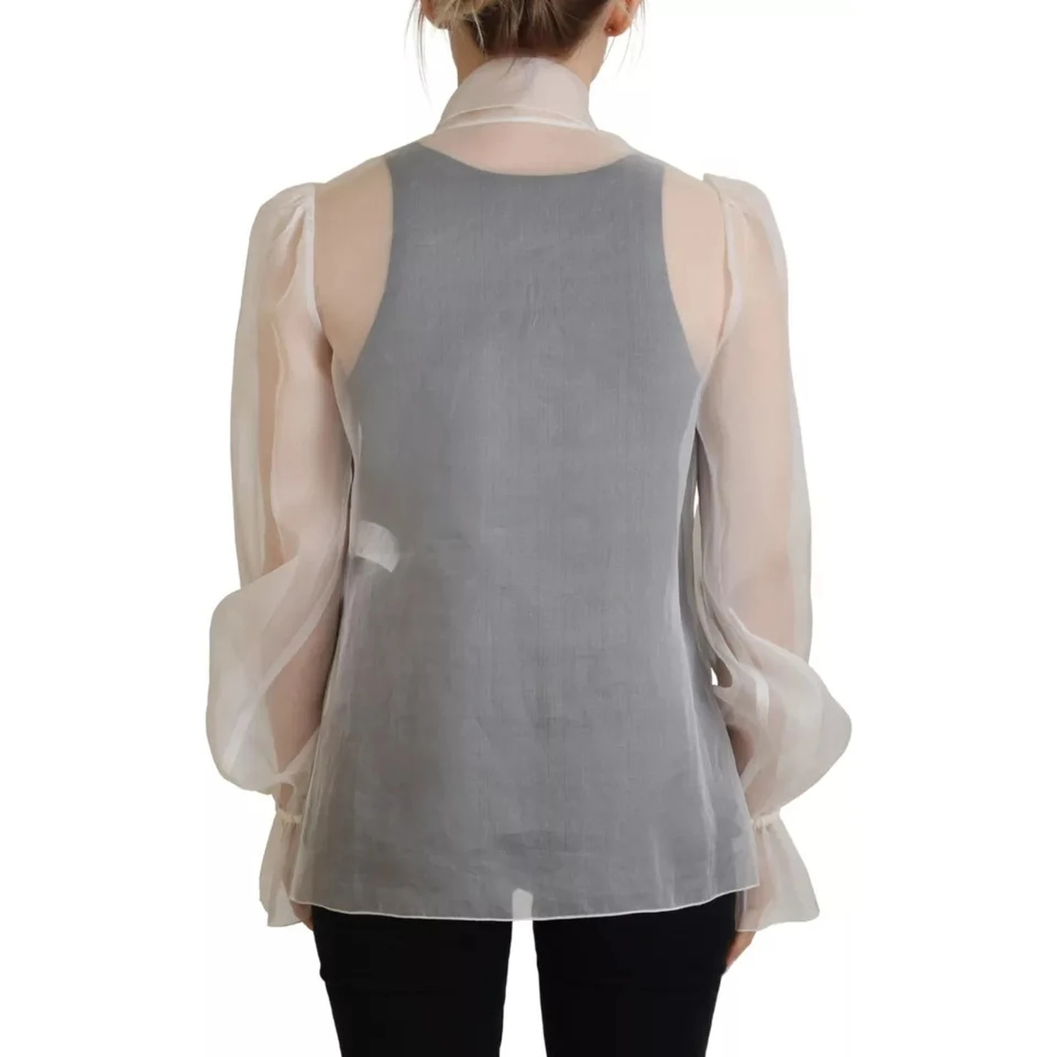 White Ascot Collar Long Sleeves Blouse Top