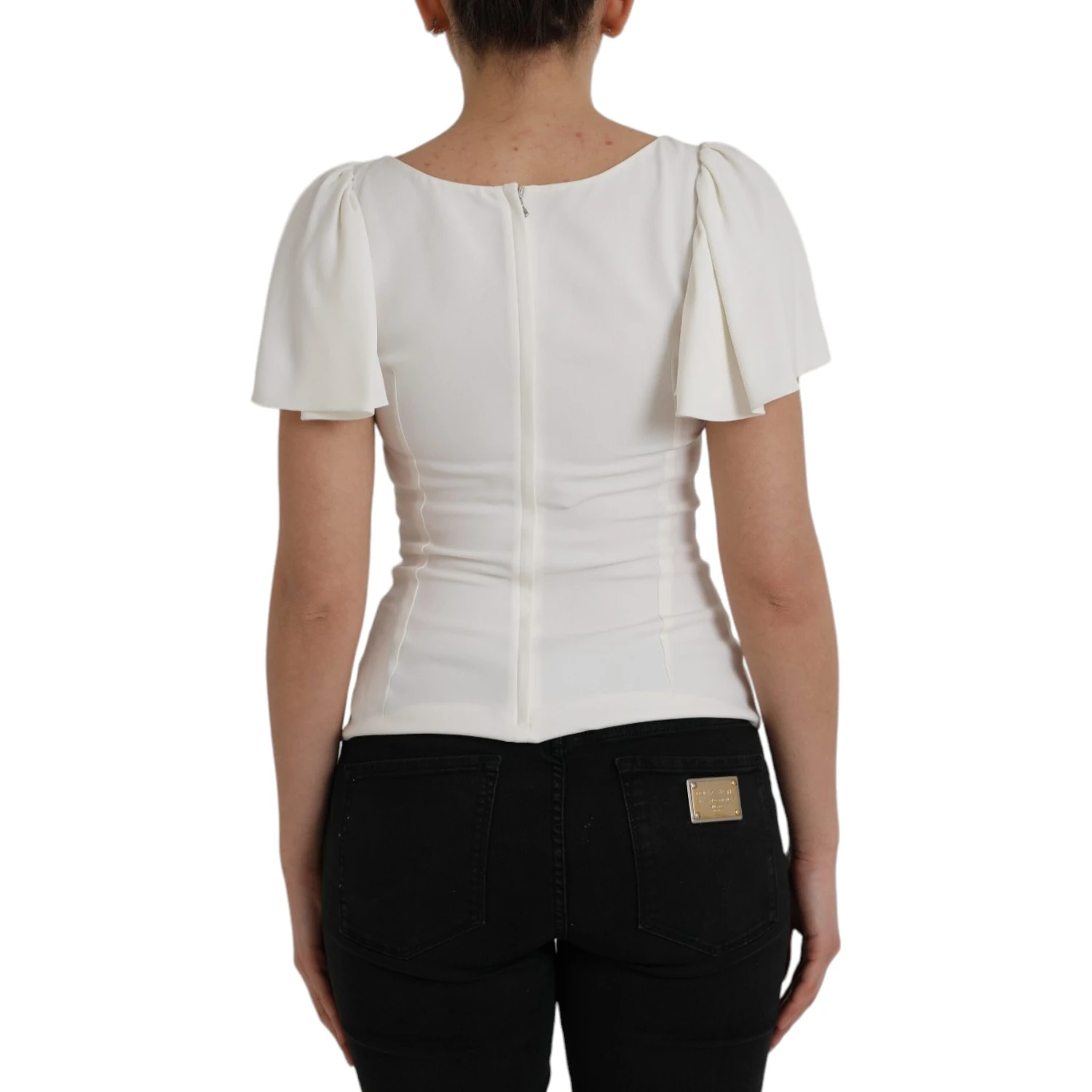 White Viscose Round Neck Short Sleeves Top