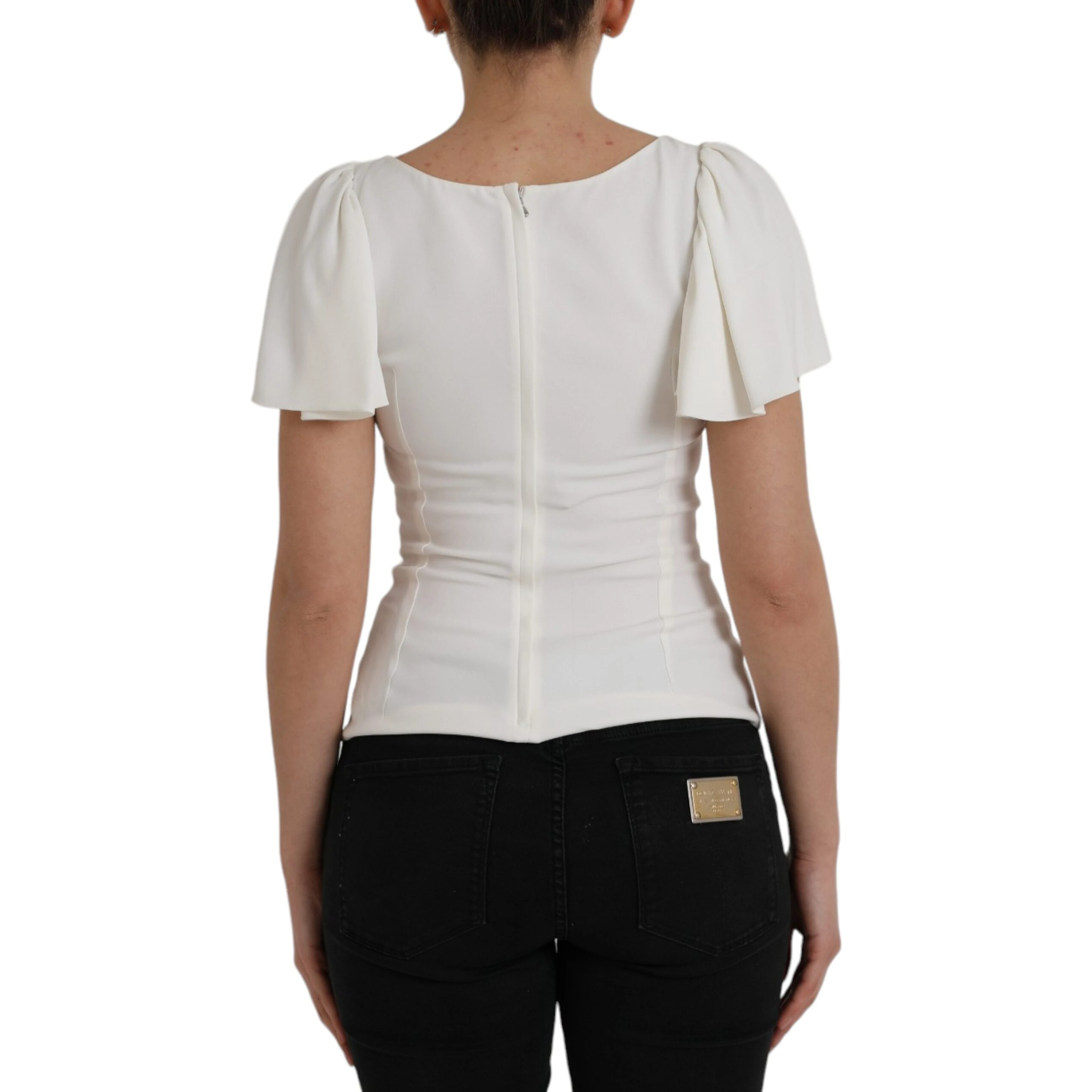White Viscose Round Neck Short Sleeves Top