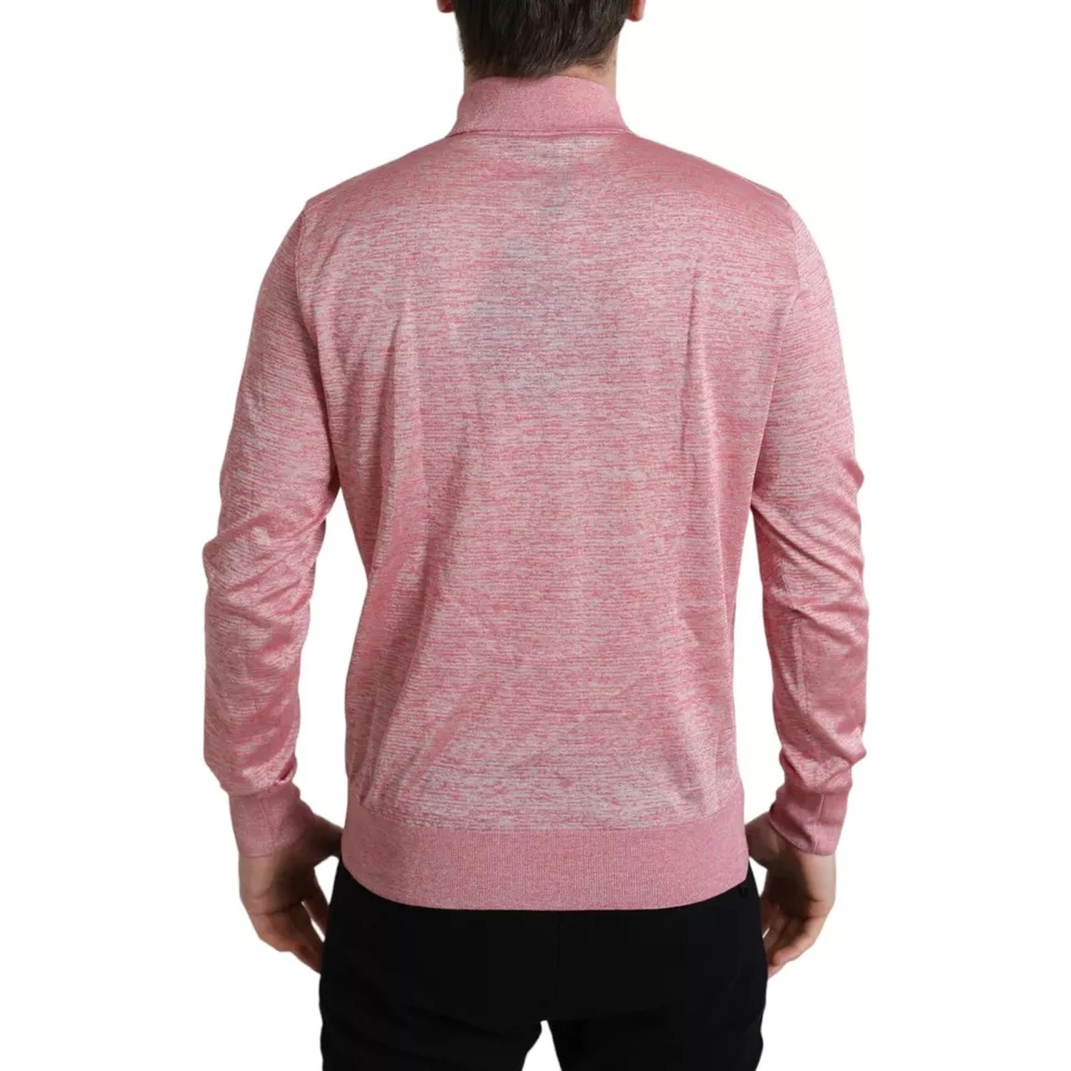 Pink Polyester Collared Men Pullover Sweater