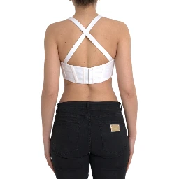 White Viscose Bustier Sleeveless Cropped Top