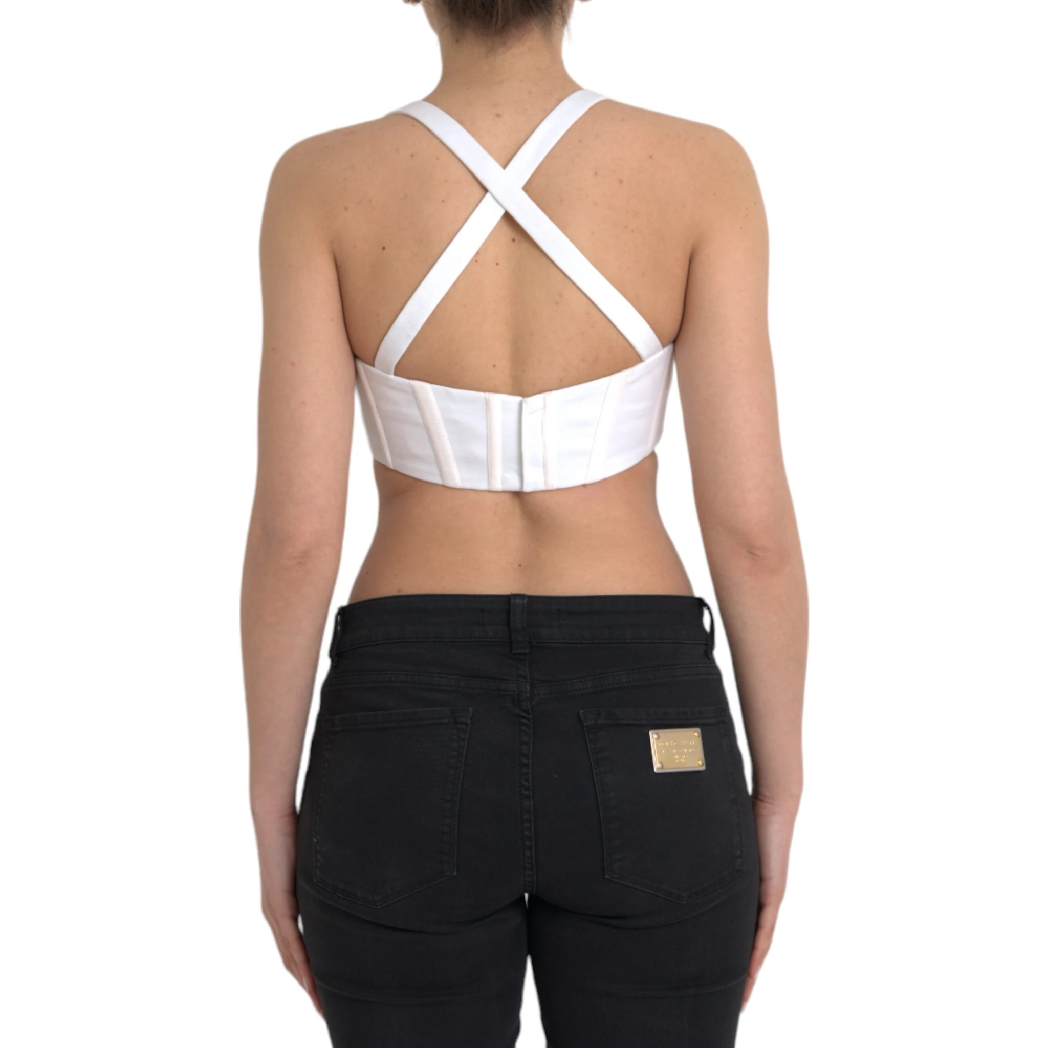 White Viscose Bustier Sleeveless Cropped Top