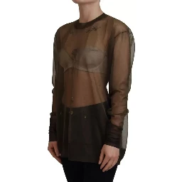 Black Transparent Crewneck Long Sleeves Top