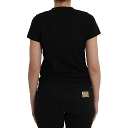 Black Cotton Logo Print Crew Neck Short Sleeves T-shirt