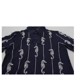 Dark Blue Sea Horse Collared Polo T-shirt