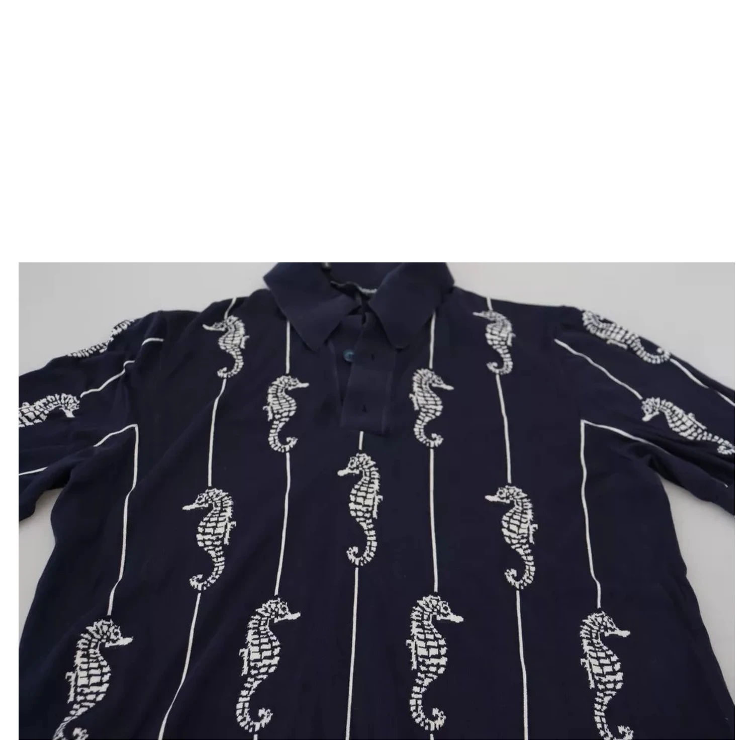 Dark Blue Sea Horse Collared Polo T-shirt