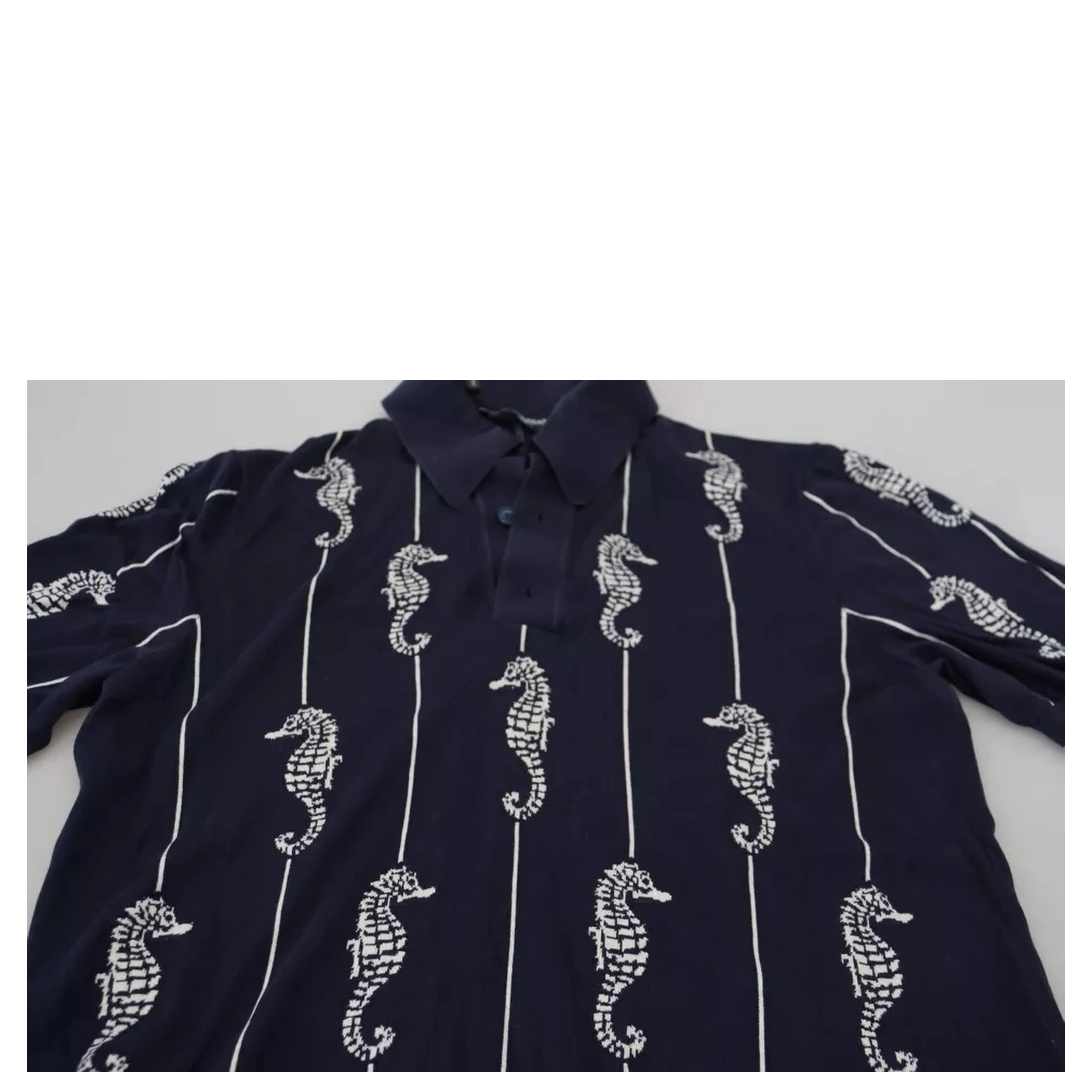 Dark Blue Sea Horse Collared Polo T-shirt