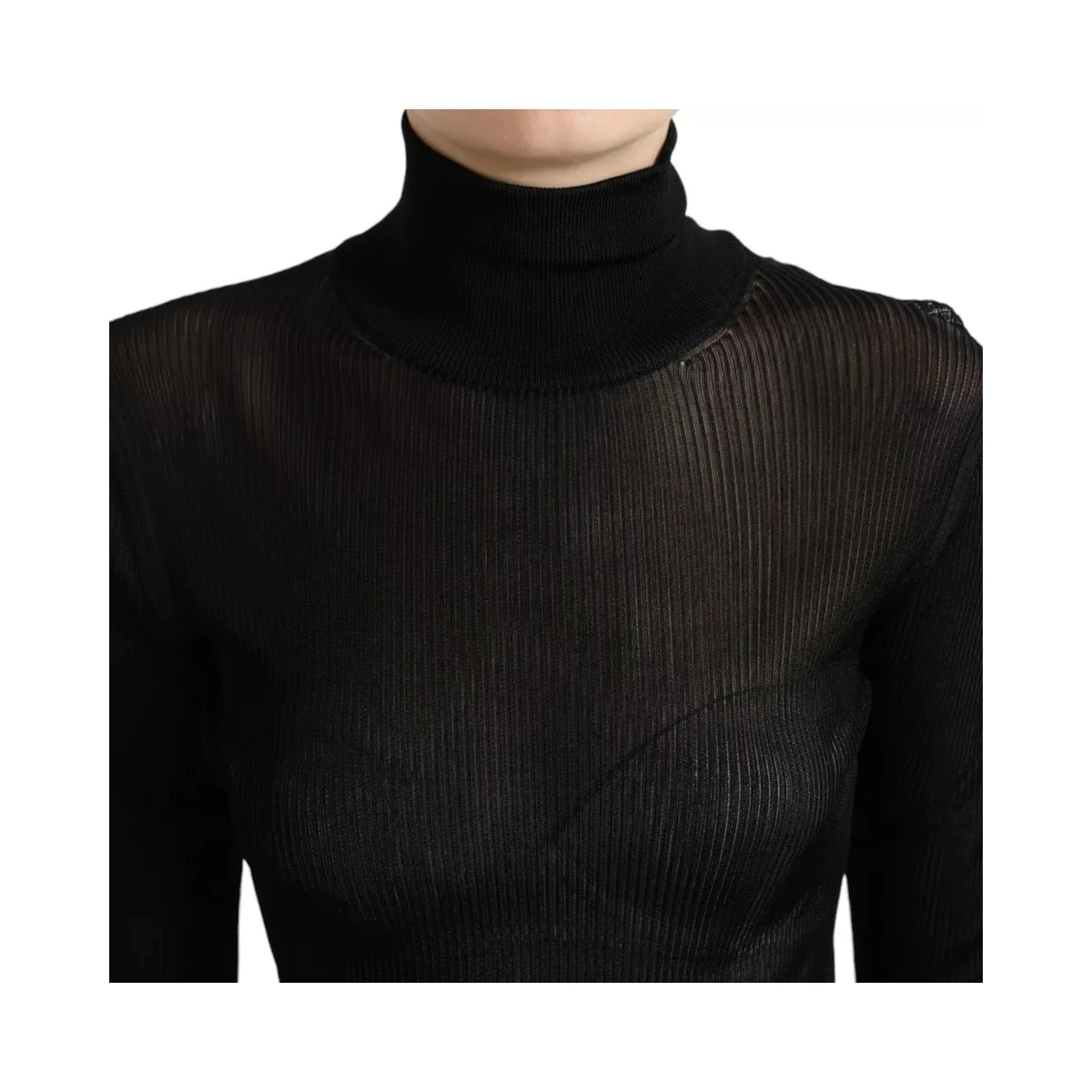 Black Viscose Turtle Neck Pullover Sweater