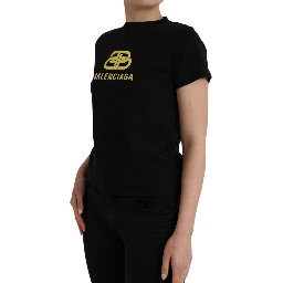 Black Cotton Logo Crew Neck Short Sleeves T-shirt